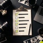A sample checklist surrounded by video production items.